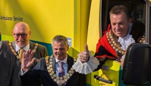Rotarian Derek Snowden when he was Mayor of Horwich with fellow Mayors from Bolton